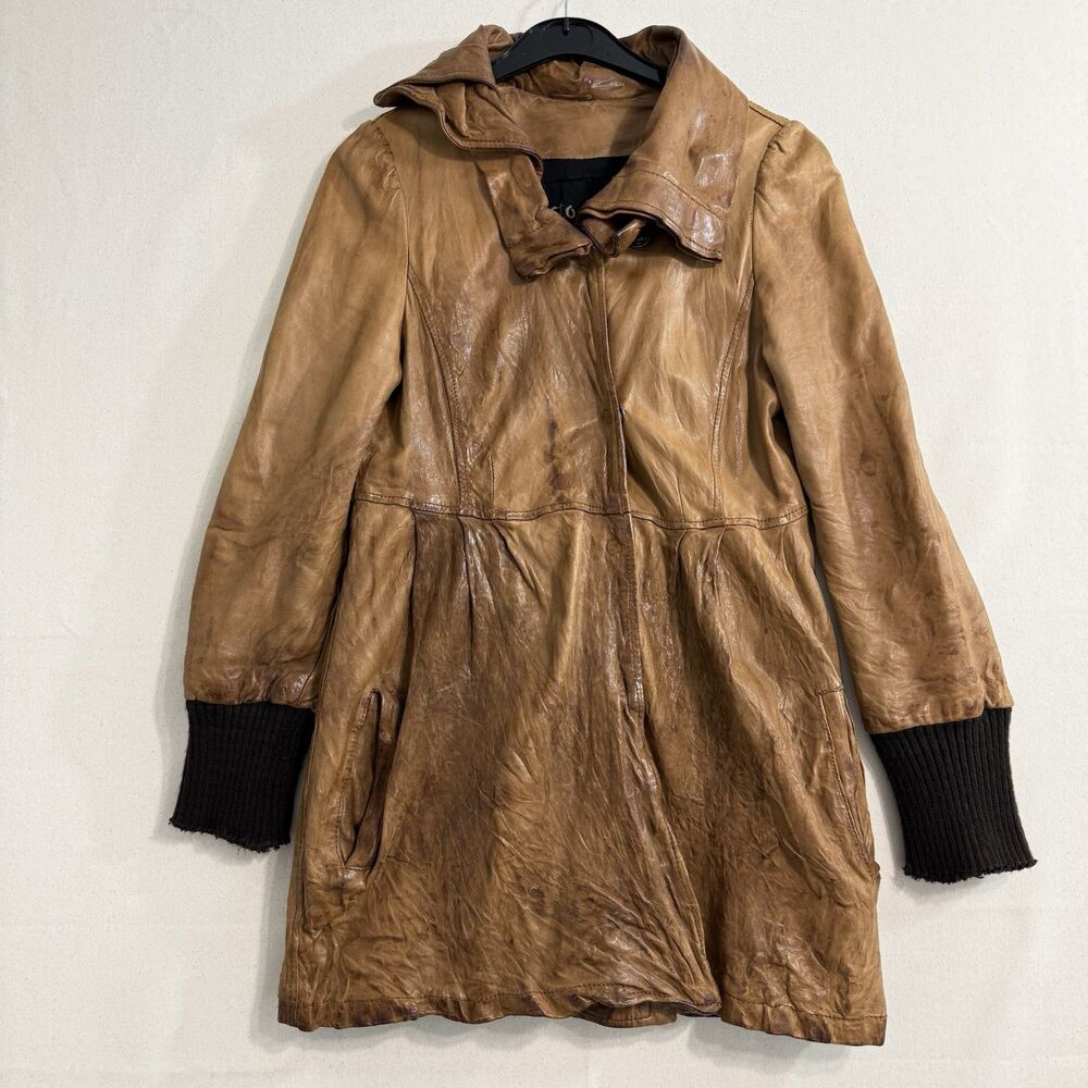 RARE Giorgio Brato Size 40 Women Leather Brown Jacket Coat Made In Italy